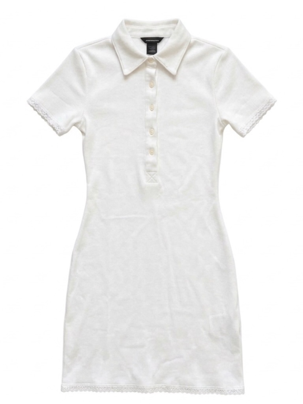 Vintage Y2K Moda International White Ribbed Lace Trim Polo Bodycon Mini Dress XS